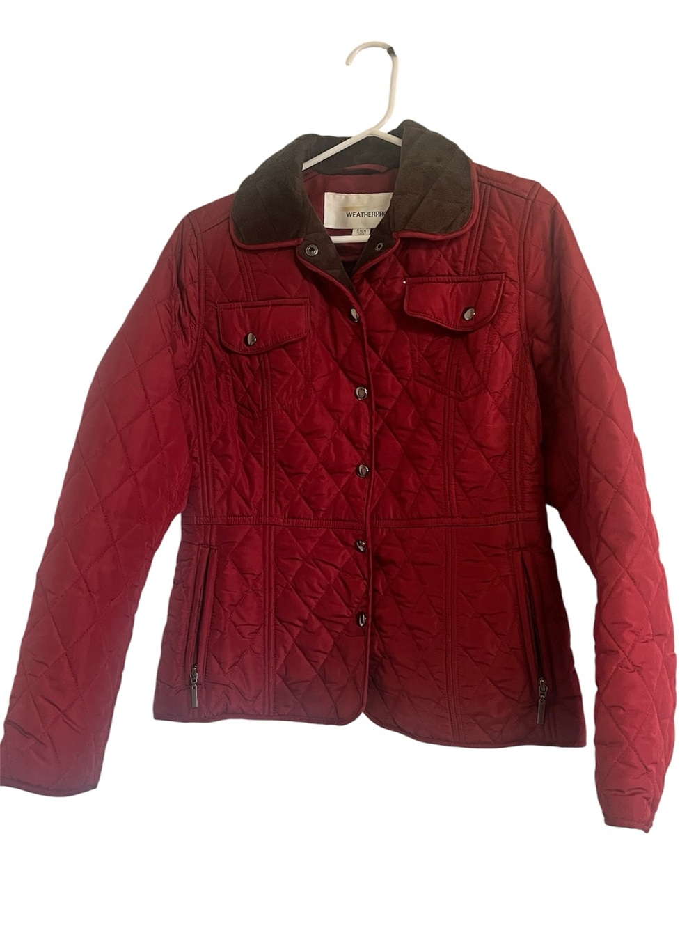 Weatherproof Quilted Red Utility Jacket with Corduroy C  Women's size S/Ch L372